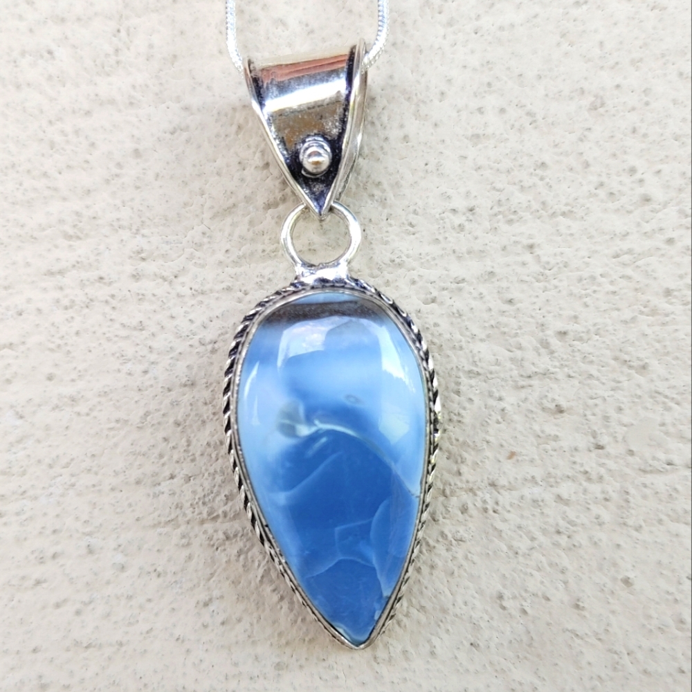 Owyhee Opal Gemstone Pendant Necklace in 925 Sterling Silver (2")